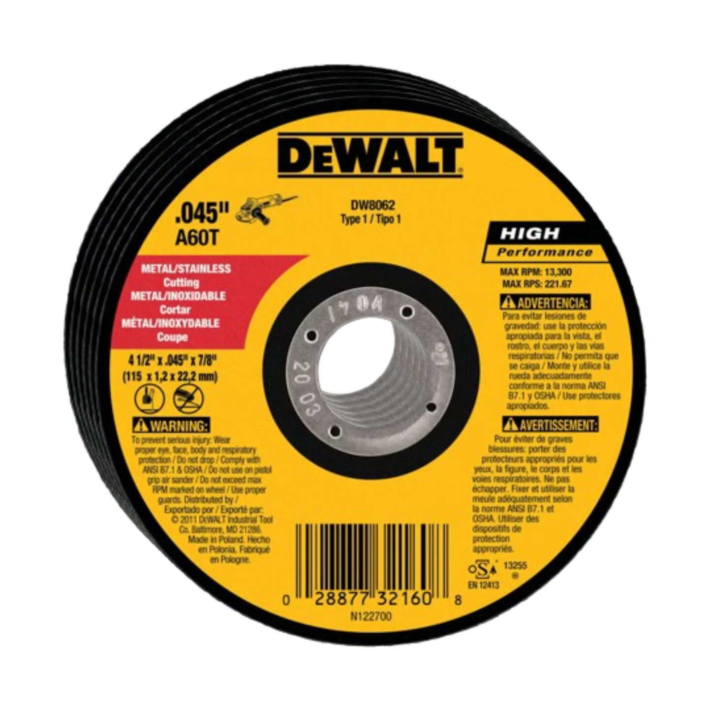 Disco Abrasivo para Corte Fino de 4½” (6 UNIDADES) - DEWALT