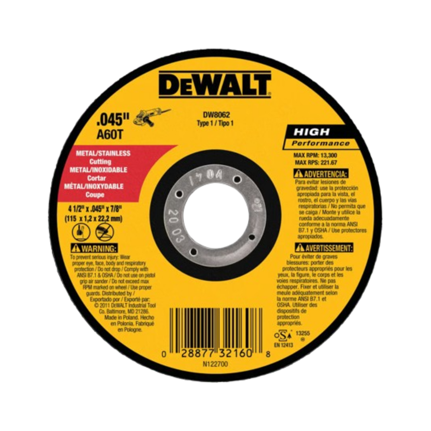 Disco Abrasivo para Corte Fino de 4½” (6 UNIDADES) - DEWALT